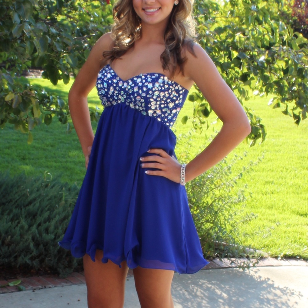 B Darlin Strapless Royal Blue Chiffon Homecoming Dress
